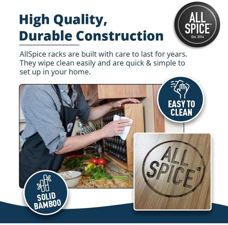 AllSpice Spice Rack Organizer, Wood, 525 Unique Labels, Countertop or Wall Mount, Includes 30 4oz Jars- Matte Black - Image 5